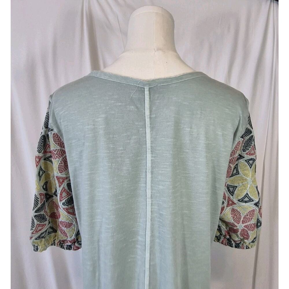 Sundance Mixed Print Embroidered Floral Sleeve Cotton Top Medium - Picture 6 of 9